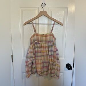 V. De. Vinster Plaid Babydoll Pom Pom Tank Top